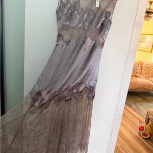 Anthropologie Gray Lace Maxi Dress
